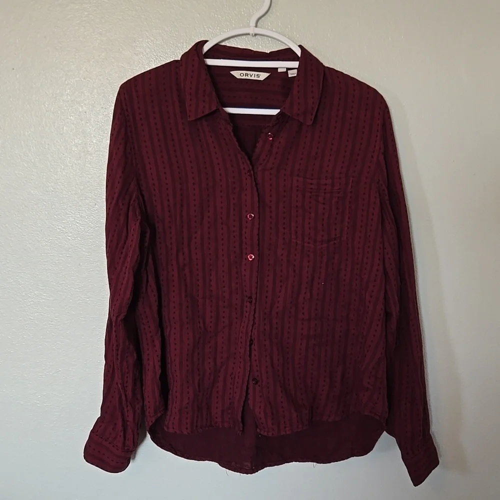 Orvis | Burgundy Button Down Long Sleeve Shirt Size Large